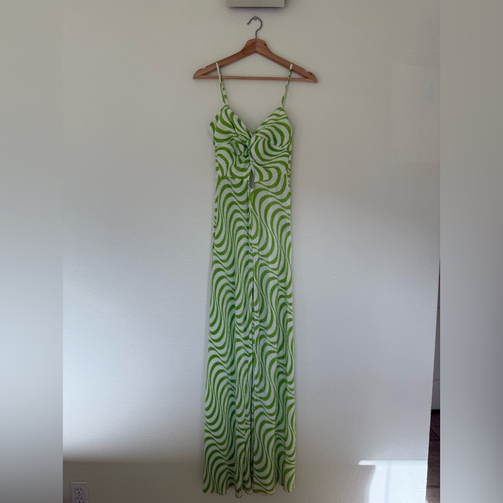 L'Amorae Wave Plisse Twist Cut Out Cami Wide Leg Jumpsuit - Picture 6 of 12